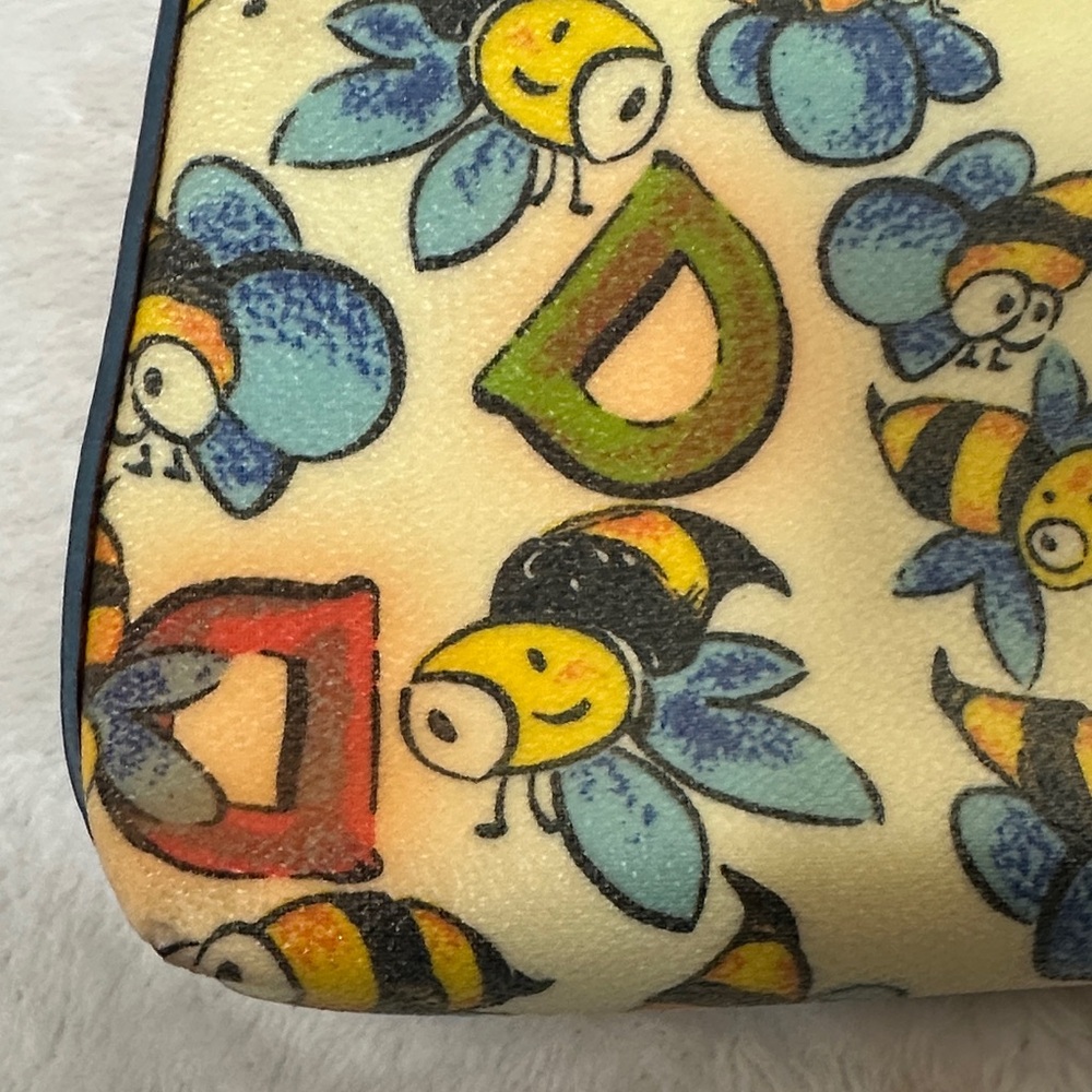 Dooney & Bourke Yellow Bee Print Wristlet with Tan Handle - Picture 11 of 12